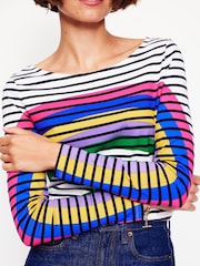 Boden Blue Ella Rainbow Long Sleeve 100% Cotton Breton T-Shirt - Image 2 of 5