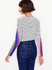 Boden Blue Ella Rainbow Long Sleeve 100% Cotton Breton T-Shirt - Image 3 of 5