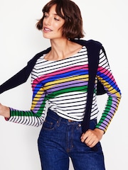 Boden Blue Ella Rainbow Long Sleeve 100% Cotton Breton T-Shirt - Image 4 of 5