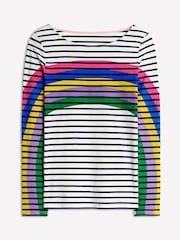 Boden Blue Ella Rainbow Long Sleeve 100% Cotton Breton T-Shirt - Image 5 of 5