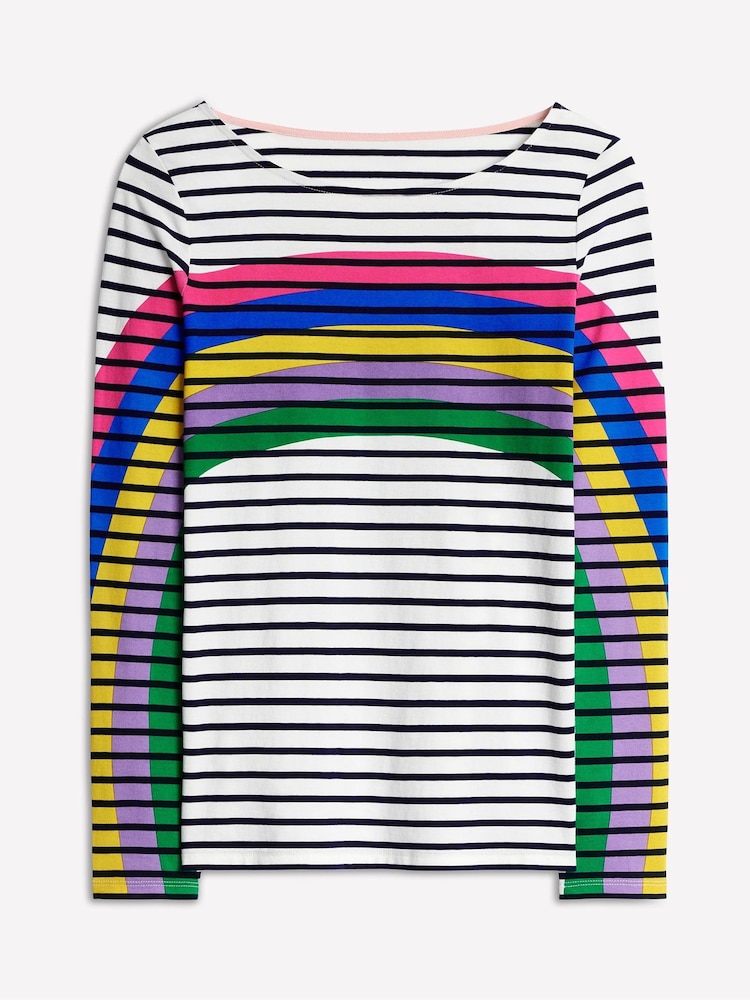 Boden Blue Ella Rainbow Long Sleeve 100% Cotton Breton T-Shirt - Image 5 of 5