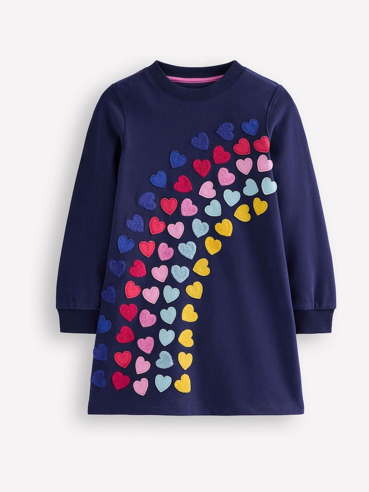 Boden Blue Ida Sweatshirt Heart Appliqué Dress - Image 1 of 3 Boden Blue Ida Sweatshirt Heart Appliqué Dress - Image 1 of 3