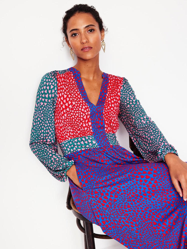 Boden Blue Lily Long Sleeve Heart Midi Dress - Image 4 of 5