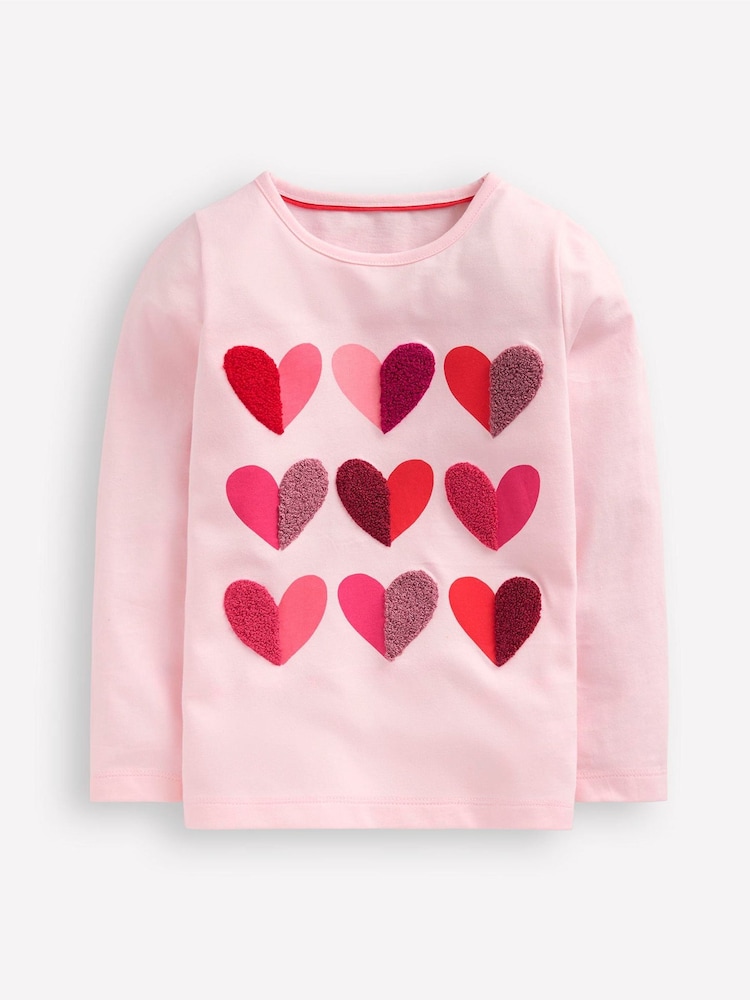 Boden Pink Long Sleeve Heart Boucle 100% Cotton T-Shirt - Image 1 of 3 Boden Pink Long Sleeve Heart Boucle 100% Cotton T-Shirt - Image 1 of 3
