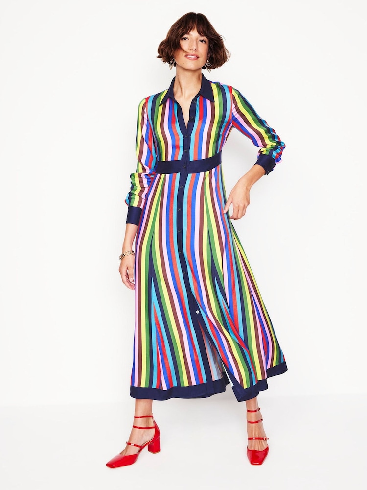 Boden Blue Rainbow Stripe Empire Shirt Dress - Image 1 of 5 Boden Blue Rainbow Stripe Empire Shirt Dress - Image 1 of 5