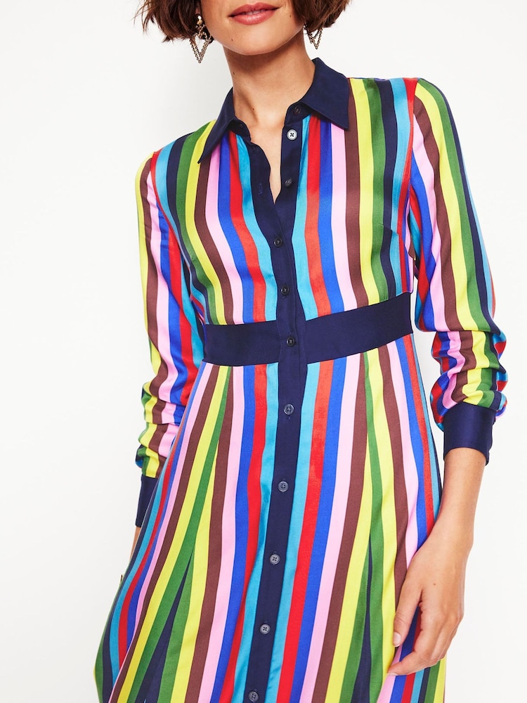 Boden Blue Rainbow Stripe Empire Shirt Dress - Image 2 of 5