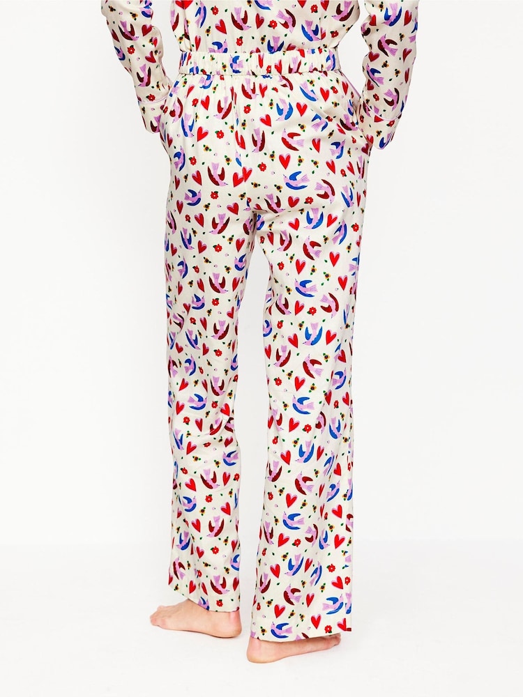 Boden Cream Heart Sateen 100% Cotton Pyjamas Trousers - Image 2 of 5