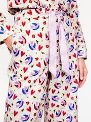 Boden Cream Heart Sateen 100% Cotton Pyjamas Trousers - Image 4 of 5