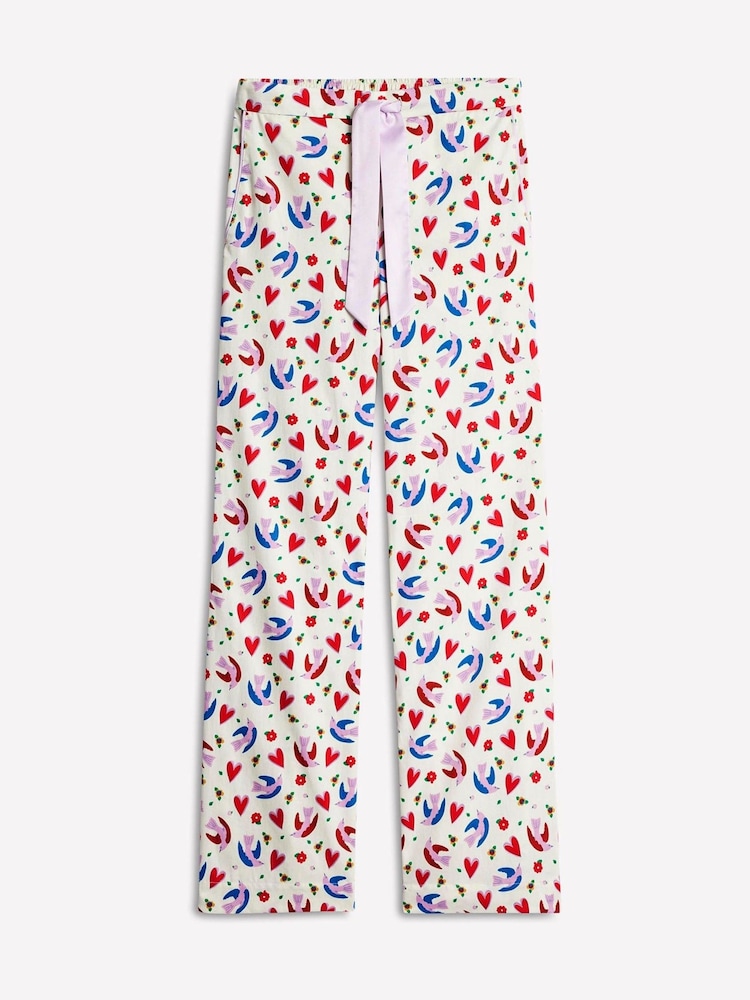 Boden Cream Heart Sateen 100% Cotton Pyjamas Trousers - Image 5 of 5