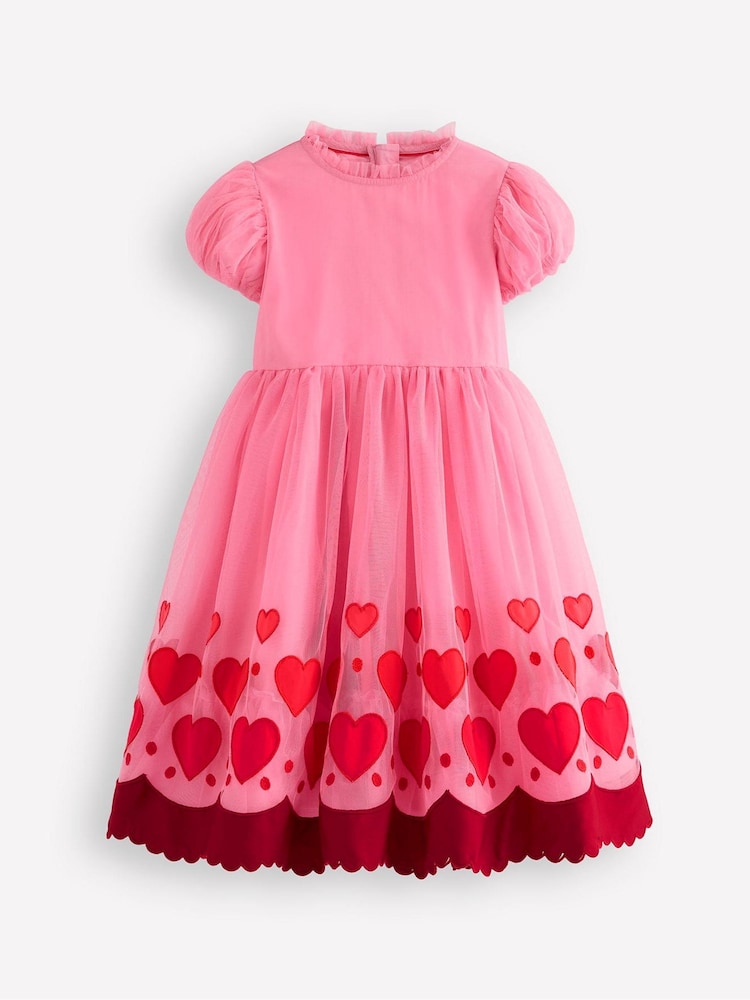 Boden Pink Heart Appliqué Hem Tulle Dress - Image 1 of 3