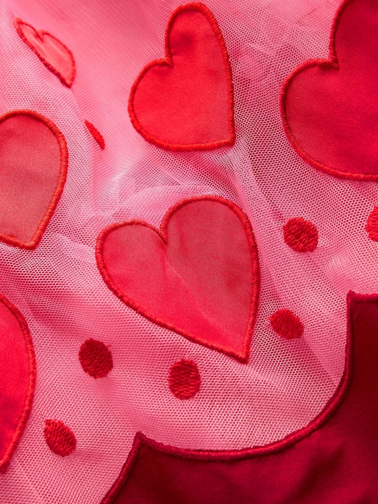 Boden Pink Heart Appliqué Hem Tulle Dress - Image 3 of 3