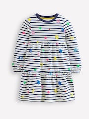 Boden Blue Tiered Stripe Sweatshirt Dress - Image 1 of 3