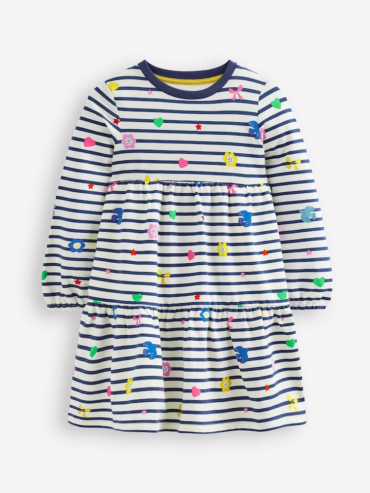 Boden Blue Tiered Stripe Sweatshirt Dress - Image 1 of 3