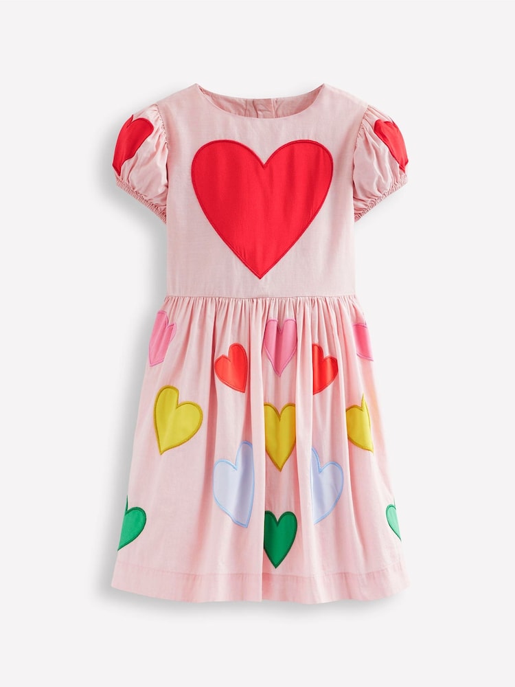 Boden Pink Puff Sleeve Heart 100% Cotton Dress - Image 1 of 3