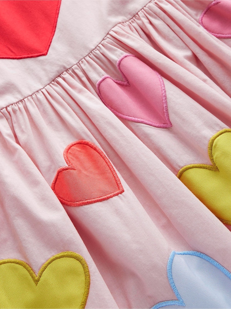 Boden Pink Puff Sleeve Heart 100% Cotton Dress - Image 3 of 3
