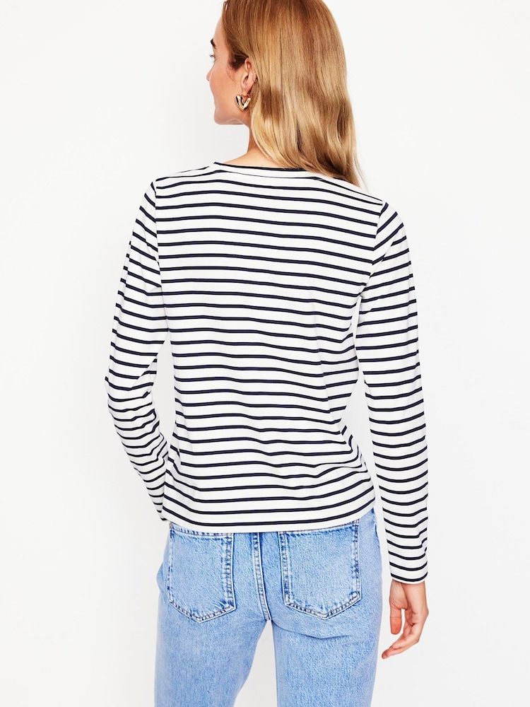 Boden Cream Heart Long Sleeve Breton 100% Cotton Jersey Top - Image 2 of 5
