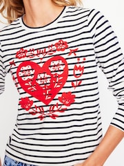 Boden Cream Heart Long Sleeve Breton 100% Cotton Jersey Top - Image 4 of 5