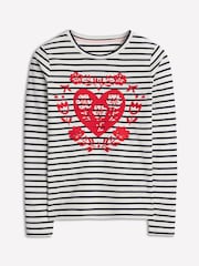 Boden Cream Heart Long Sleeve Breton 100% Cotton Jersey Top - Image 5 of 5