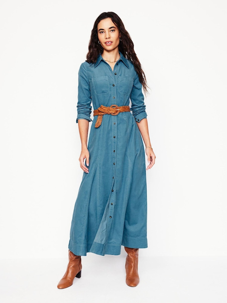 Boden Blue Tess Cord Midi 100% Cotton Shirt Dress - Image 1 of 5