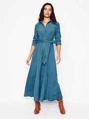 Boden Blue Tess Cord Midi 100% Cotton Shirt Dress - Image 3 of 5