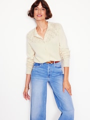 Boden Cream Pointelle Heart Cardigan - Image 1 of 6