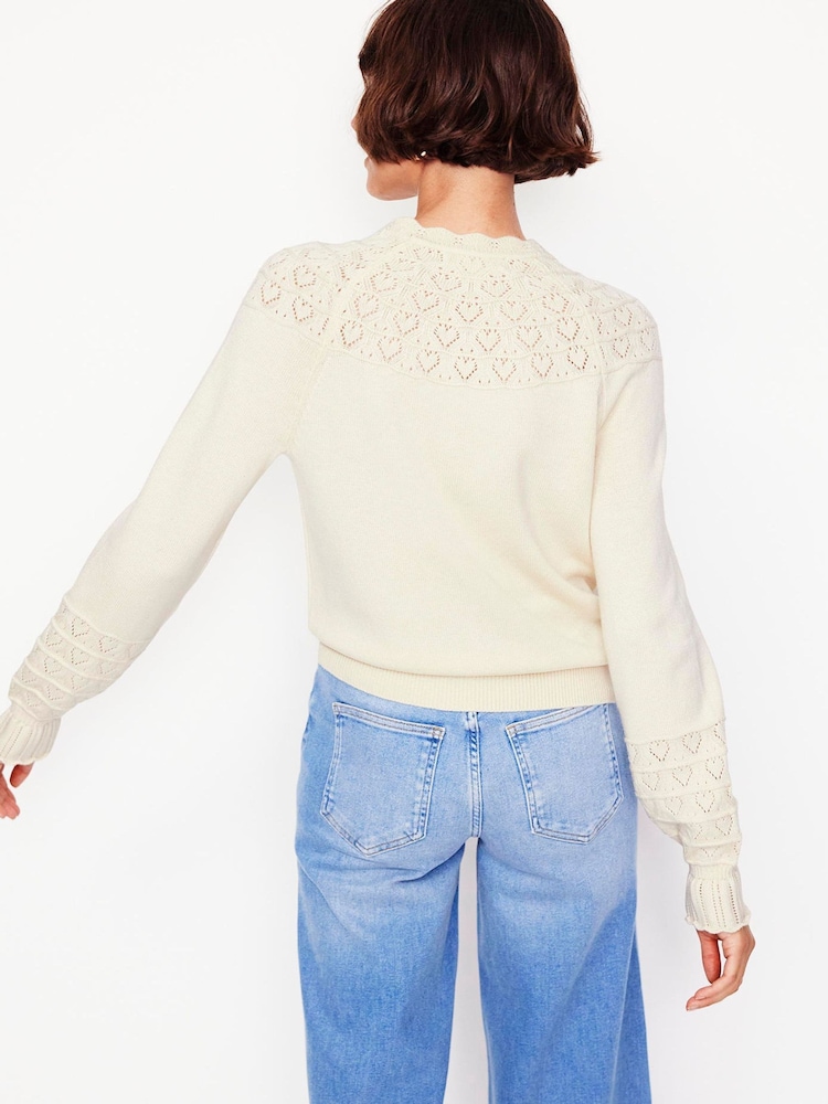 Boden Cream Pointelle Heart Cardigan - Image 2 of 6
