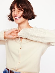 Boden Cream Pointelle Heart Cardigan - Image 3 of 6