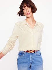 Boden Cream Pointelle Heart Cardigan - Image 4 of 6