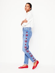 Boden Blue Heart Embroidered Girlfriend Jeans - Image 1 of 6