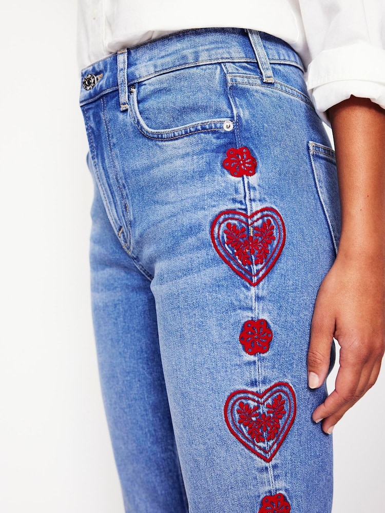 Boden Blue Heart Embroidered Girlfriend Jeans - Image 2 of 6