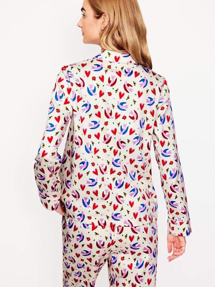 Boden Cream Heart Sateen 100% Cotton Pyjamas - Image 2 of 5