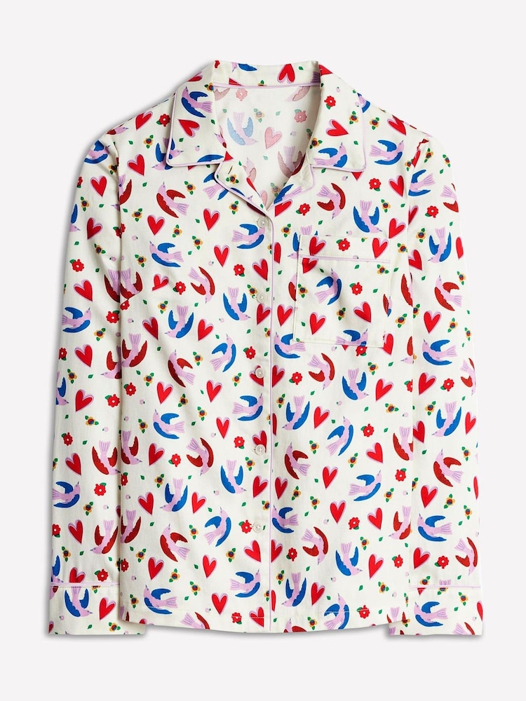 Boden Cream Heart Sateen 100% Cotton Pyjamas - Image 5 of 5