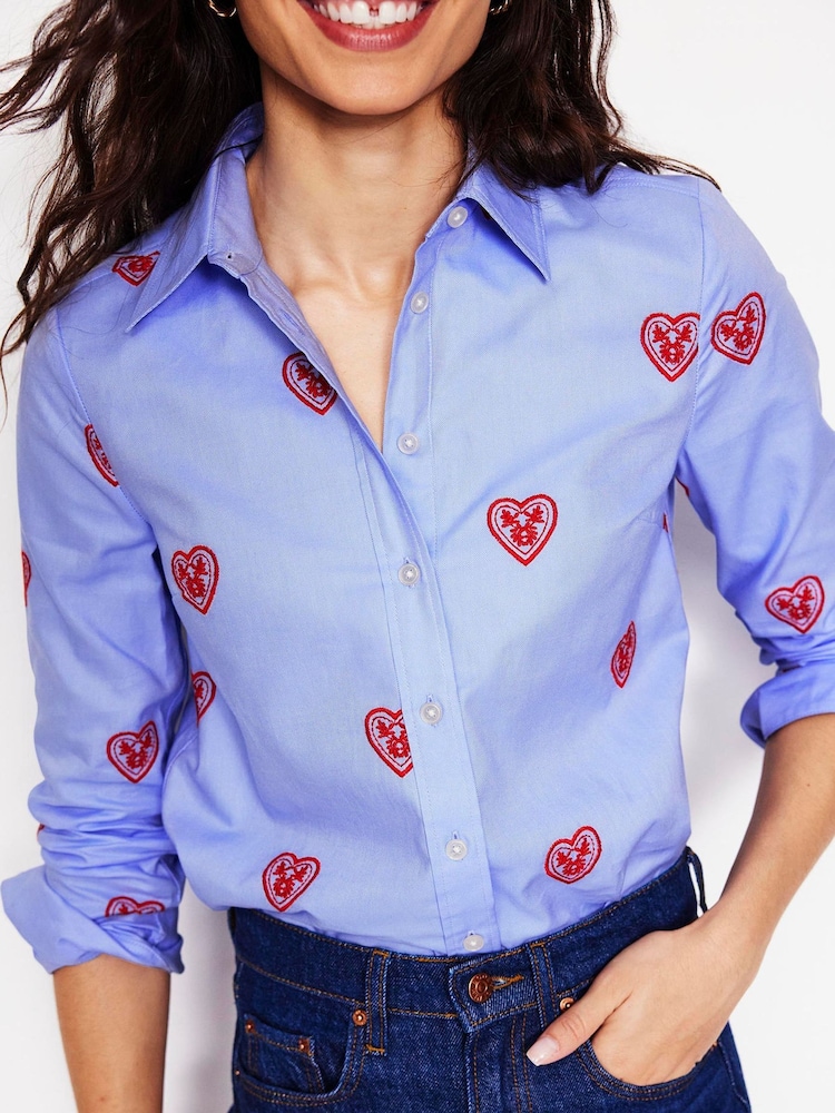 Boden Blue Sienna Heart Embroidered 100% Cotton Shirt - Image 2 of 4