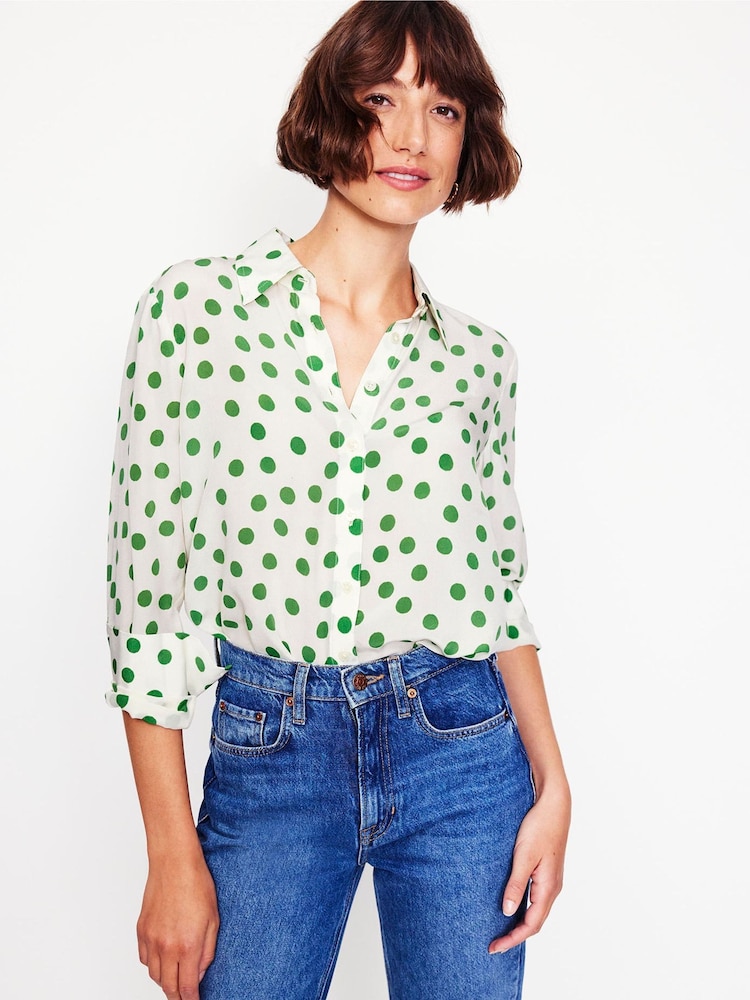 Boden White/Green Sienna Spot Silk Shirt - Image 1 of 6