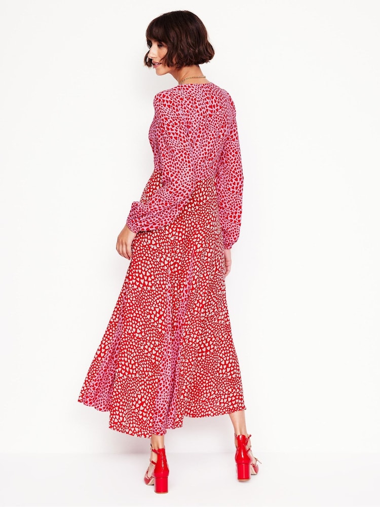 Boden Pink Heart Long Sleeve Godet Tea Dress - Image 4 of 5
