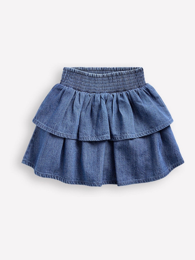 Boden Blue Tiered Woven 100% Cotton Skirt - Image 1 of 3