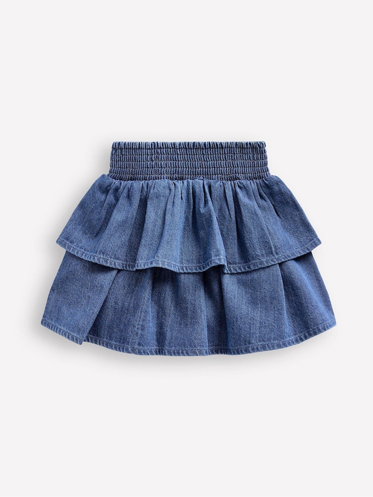 Boden Blue Tiered Woven 100% Cotton Skirt - Image 2 of 3
