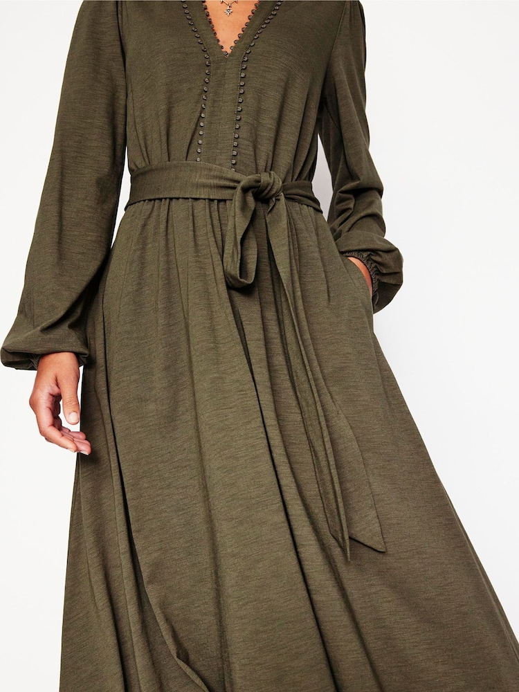 Boden Green Maeve Trim Jersey Midi Dress - Image 2 of 5