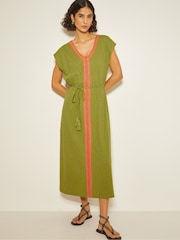 Monsoon Green Estela Jersey Embroidered 100% Cotton Kaftan - Image 1 of 3