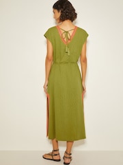 Monsoon Green Estela Jersey Embroidered 100% Cotton Kaftan - Image 2 of 3