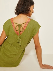 Monsoon Green Estela Jersey Embroidered 100% Cotton Kaftan - Image 3 of 3