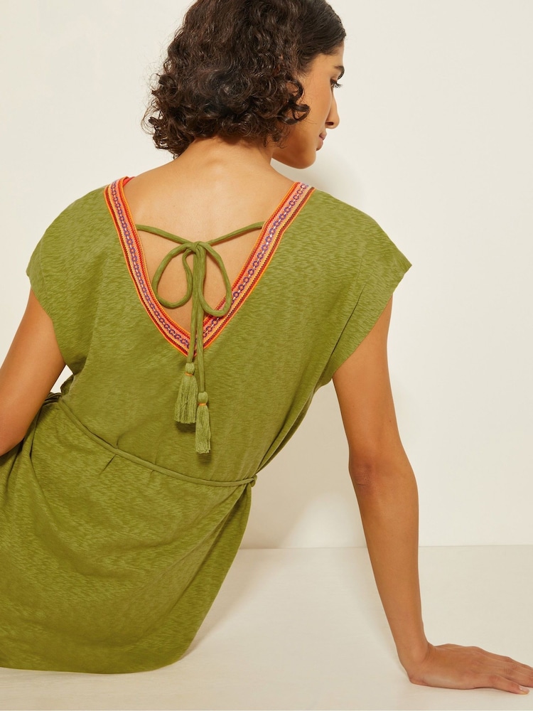 Monsoon Green Estela Jersey Embroidered 100% Cotton Kaftan - Image 3 of 3