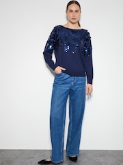 Monsoon Blue Sabine Boat Neck Sequin Jumper - Image 2 of 3