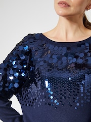 Monsoon Blue Sabine Boat Neck Sequin Jumper - Image 3 of 3
