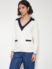 Monsoon Clara V-Neck Collared Jumper - Imagen 1 de 4