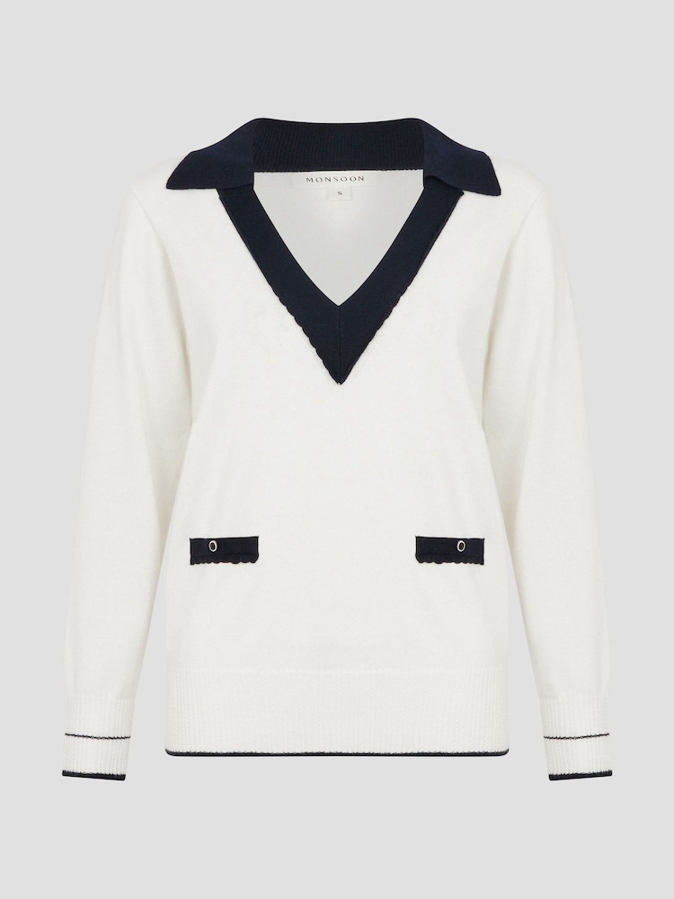 Monsoon Clara V-Neck Collared Jumper - Imagen 4 de 4