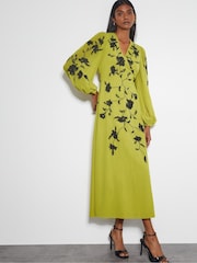 Monsoon Green Willa Floral Print Embroidered Midi Wrap Dress - Image 1 of 4