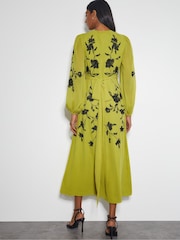 Monsoon Green Willa Floral Print Embroidered Midi Wrap Dress - Image 3 of 4