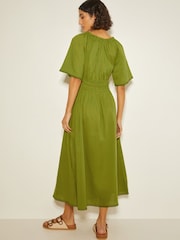 Monsoon Green Nora Short Sleeve 100% Cotton Midi Dress - Image 2 of 3