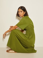 Monsoon Green Nora Short Sleeve 100% Cotton Midi Dress - Image 3 of 3